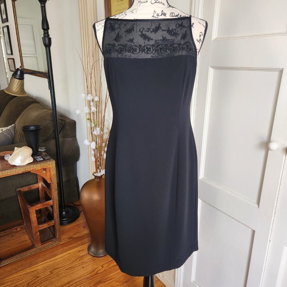 Jones New York Black Cocktail Dress with Embroidered Netting Sz 8 - Picture 8 of 8
